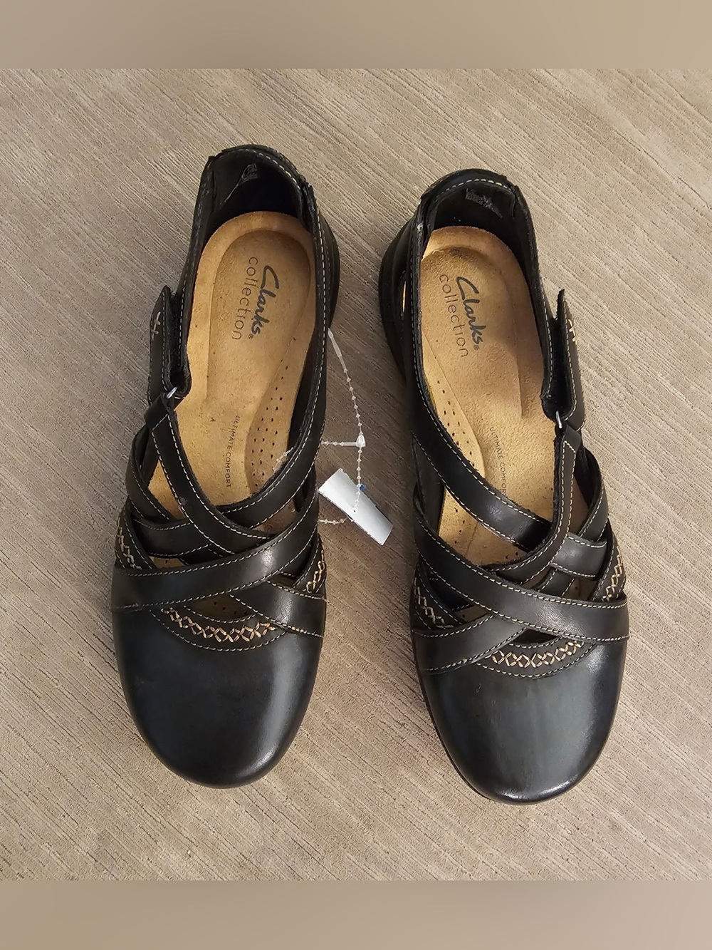 Clarks Roseville Step Mary Jane Black Leather Strappy Women's Shoes
